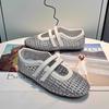 Woven Hollow Mary Jane Sandals Women's 2025 Summer New Mesh Breathable Velcro Shallow Mouth One Pedal Single Shoes