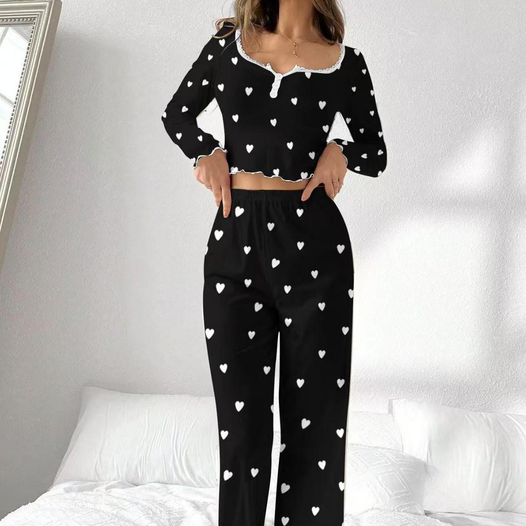 Black & White Heart Jacquard Women's Pajamas
