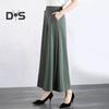 Women Suit Pants Elastic High Waist Wide Leg Long Pants with Pockets Solid Color Casual Pants Daily Wear