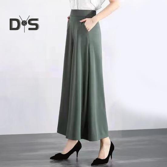 Women Suit Pants Elastic High Waist Wide Leg Long Pants with Pockets Solid Color Casual Pants Daily Wear