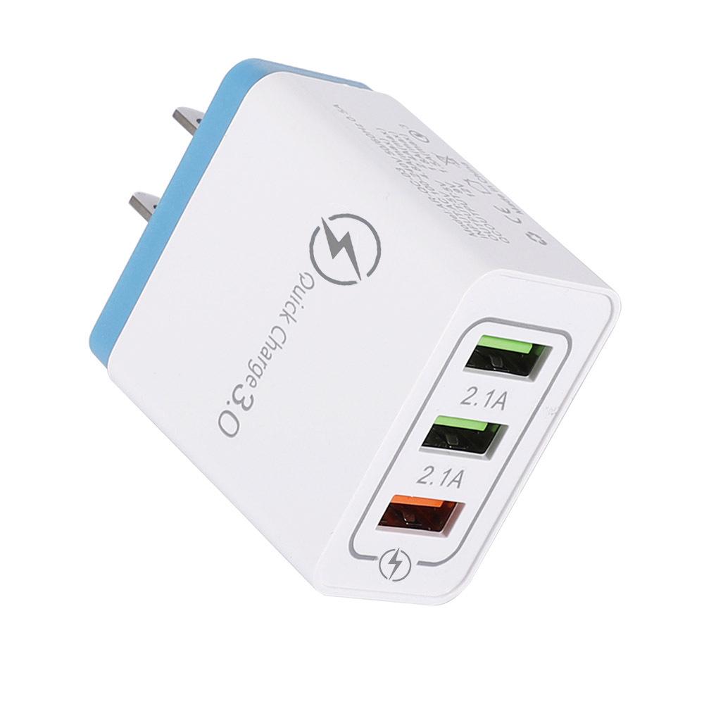 QC3.0 3-Port USB Fast Charger with EU/US Plug for Smartphones