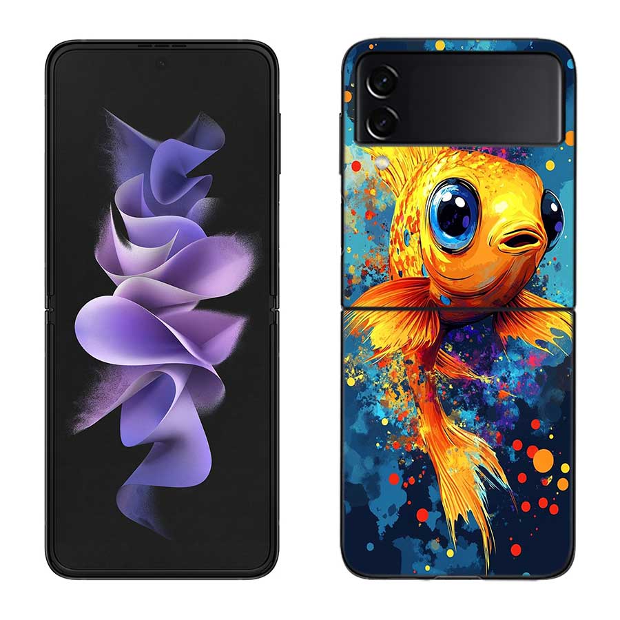 Pop Art Drawing Ideas Fish Phone Case For Samsung Z Flip 7 6 5G Galaxy Z Flip 5 4 3 Black Hard Cell Cover Luxury PC Shell Coque