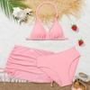 2025 Cute Girls' Three-Piece Bikini Swimsuit with Chest Pads for Middle and Older Children