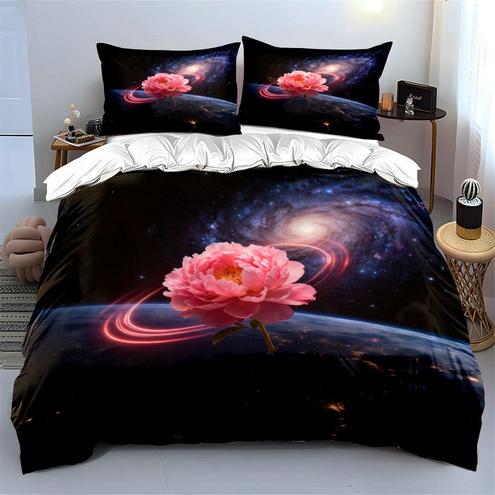Galaxy Flower Desk Decoration Set Soft Comfortable Duvet Cover Bedding Set Included 1*Duvet Cover & 2*Pillowcases, Gift