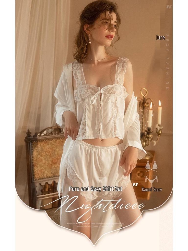 French Style Lace Women's Home Suspender Shorts Suit