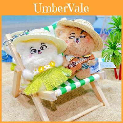 Bear Goes To Sea Plush Keychain With Straw Hat Take Guitar And Grass Skirt Design For Backpack Accessories