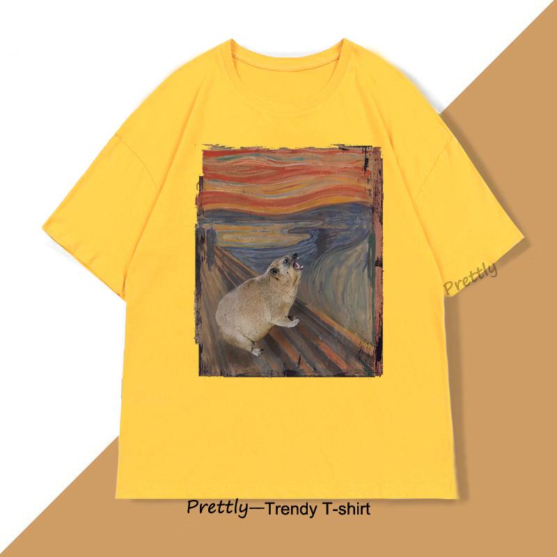 Hyrax Scream Parody Meme TShirt for Men Women Vintage Cotton Short Sleeve Round Neck Tshirts Loose Casual Mnes Clothing