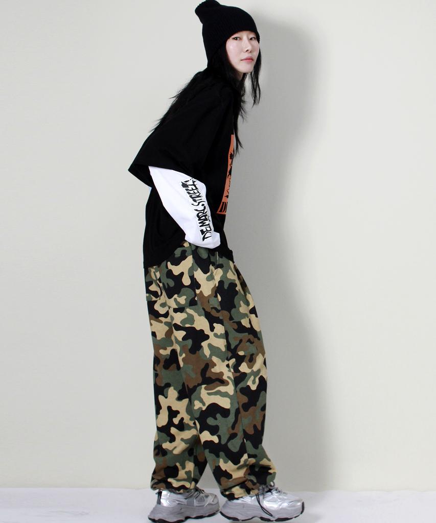 Deumakeu Military Real Street String Wide One-Pleat Pants Khaki