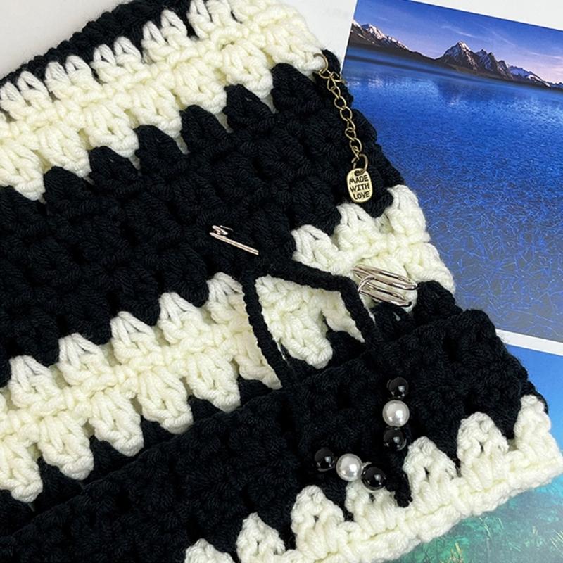 Y2K Devil Striped Knitted Hat Knitted Stripe Pattern Hat for Women Men Keep Ear Warm Hat with Paper Clip Decor