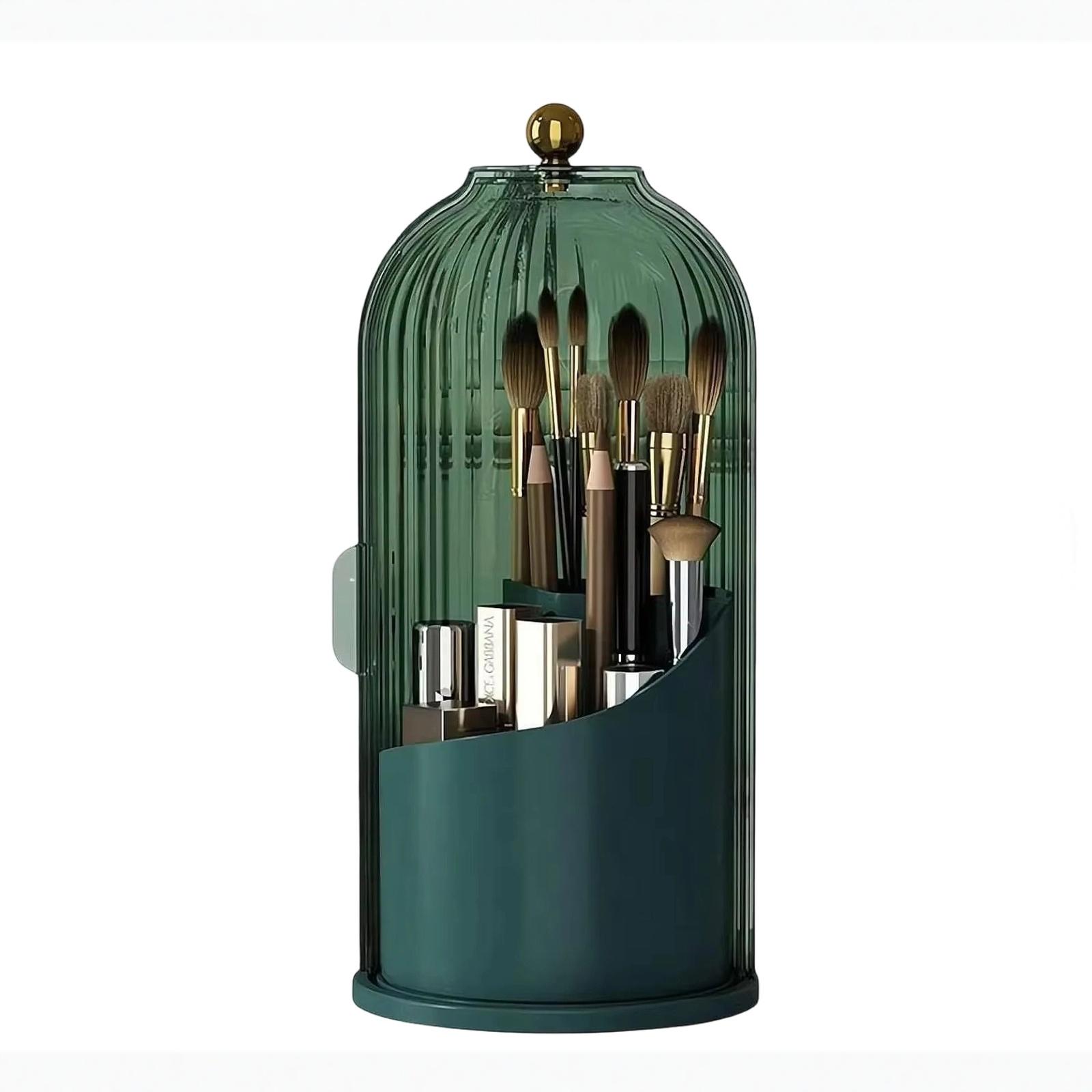 

English: Rotating Bird Cage Makeup Organizer Transparent Desktop Storage for Cosmetics Lipstick Pens one size зелёный