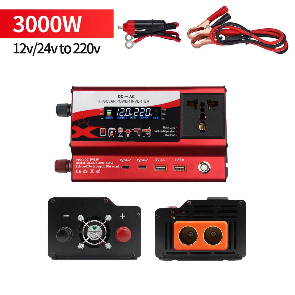 3000W/4000W/6000W Intelligent Display Power Inverter With Light High Power Portable Car Inverter Red Power Converter