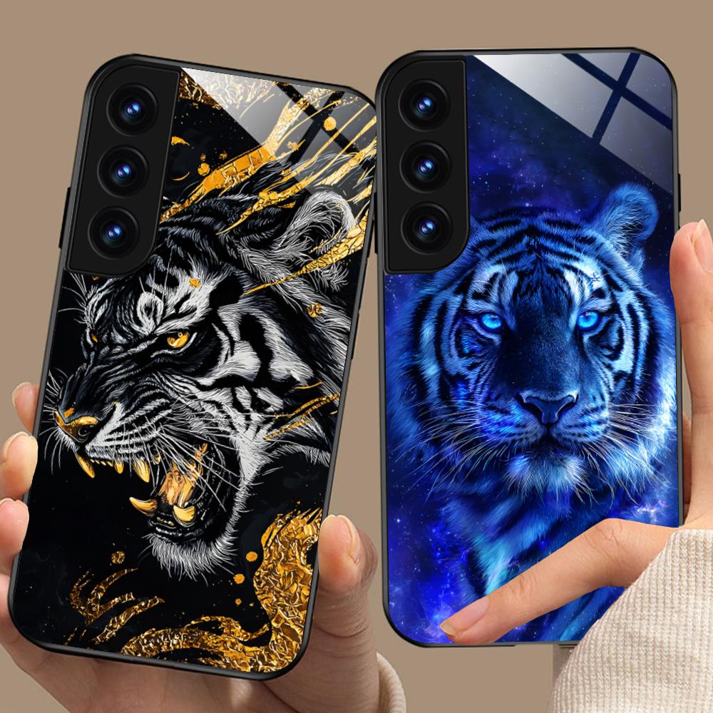 Tiger Neon Mobile Cell Phone Case for Samsung Galaxy A56 55 54 53 52 51 36 35 34 23 16 15 5G Glass Colorful Cover Luxury