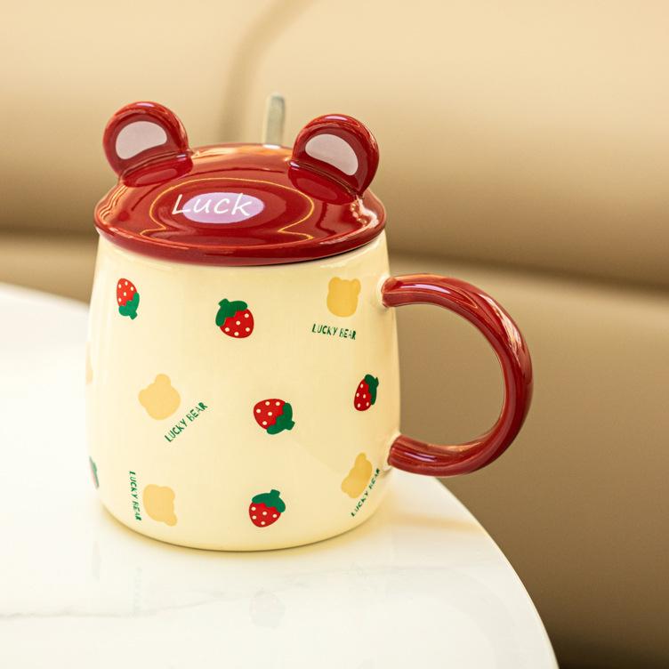 

Кружка Медведь с Крышкой и Ложкой Милая Керамическая Чашка для Воды Девушка Высококачественная Мультяшная Офисная Парная Чашка для Домашнего Использования 390ML