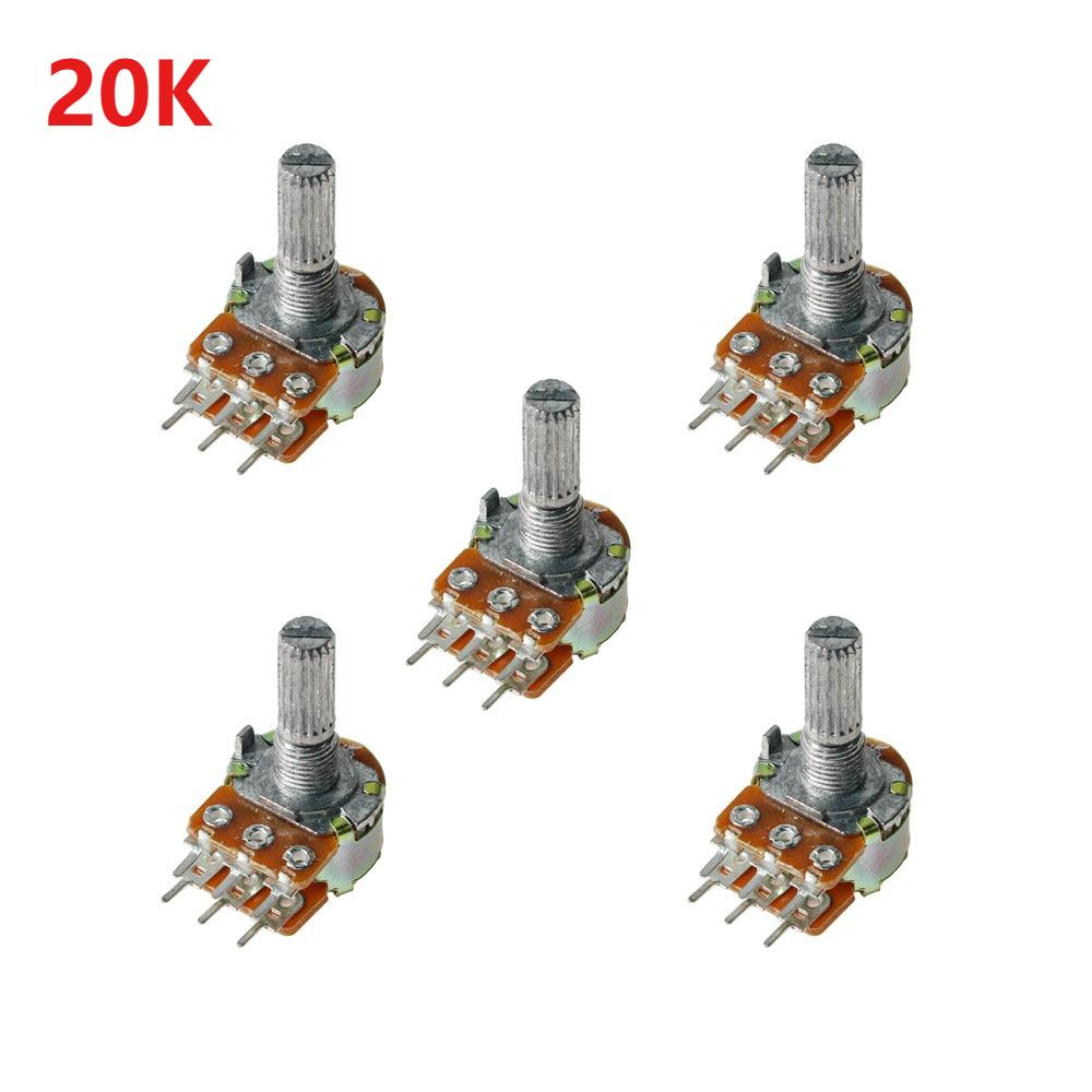 5PCS WH148 6Pin Rotary Potentiometer B1K B2K B5K B10K B20K B50K B100K B500K 20MM Shaft Amplifier Dual Stereo Potentiometers Kit
