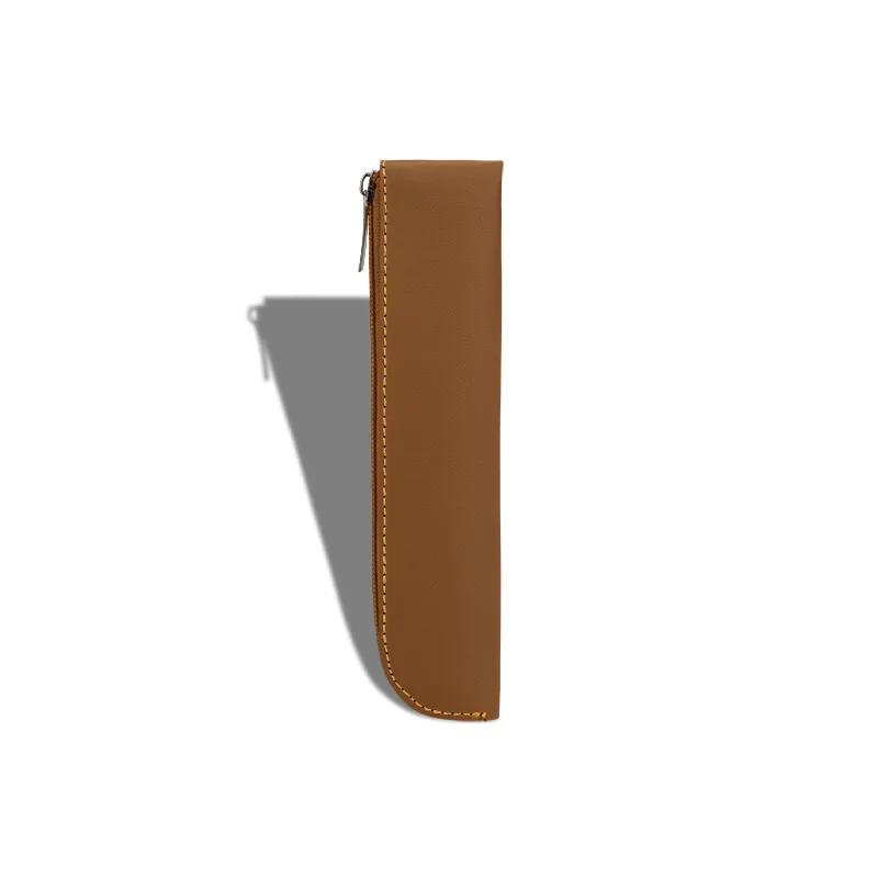 Simple Zipper Pen Holder PU Leather Pencil Bag Fountain Pen Storage Pouch Portable Pen Sleeve Case School Office Supplies