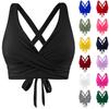 Women's Sexy Bikini Fashion High Waist Solid Color Cross Tie Bra Pad No Steel Support Swimsuit