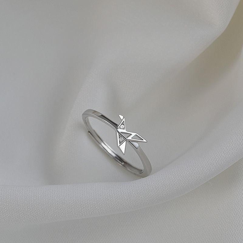 Glamorous 925 Silver Adjustable Tiny Zircon Folded Paper Crane Ring for Woman Girls Geometry Jewelry Accessories Gifts resizable