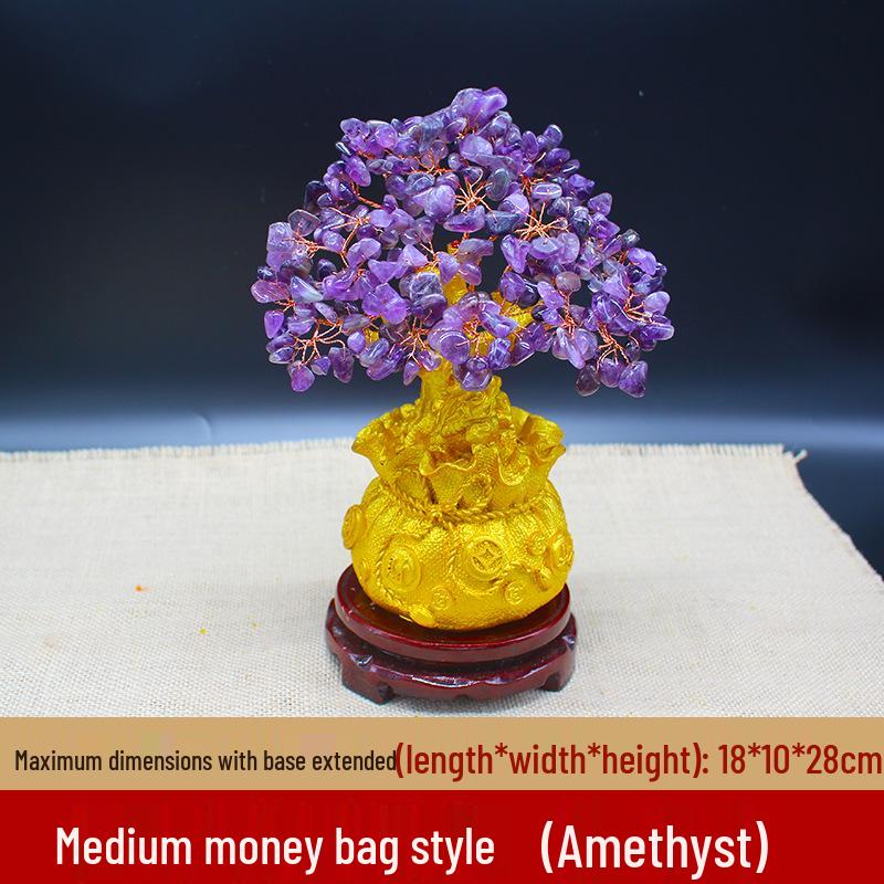 Amethyst Money Tree Ornament: Purple Wealth-Attracting Home Decor Gift
