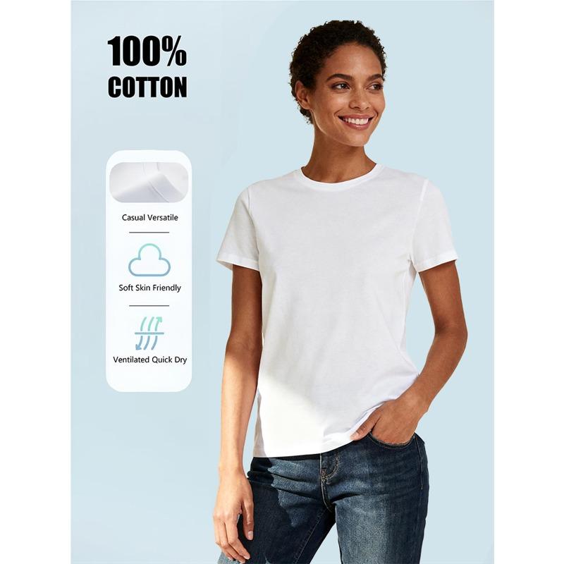 Women's White Soft Casual Loose Fit Short Sleeve Crew Neck Blouse, Statement Graphic Top for Daily Wear, Vacation, Street Style - Year-Round H-Line