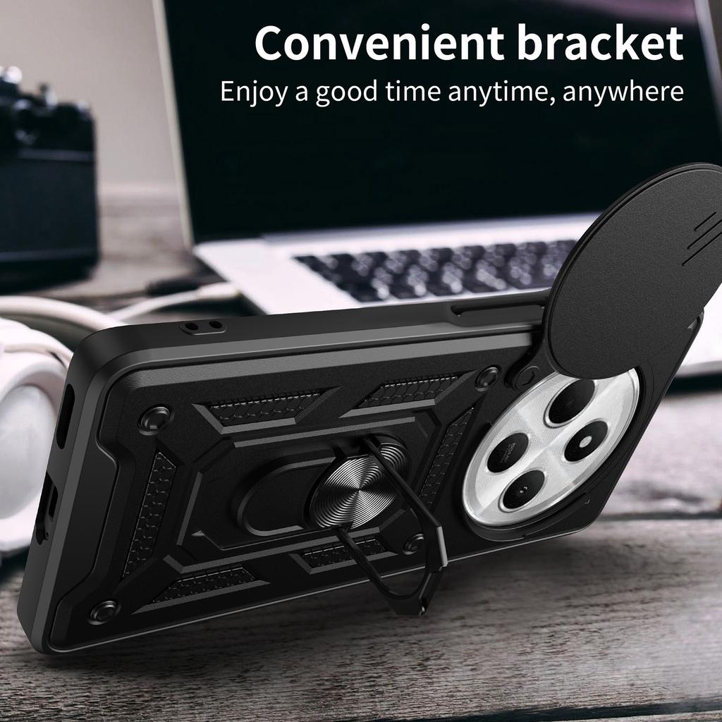 For Xiaomi Poco C75 4G/Redmi 14R 5G/14C 4G Case with Slide Camera Lid PC+TPU Kickstand Phone Cover