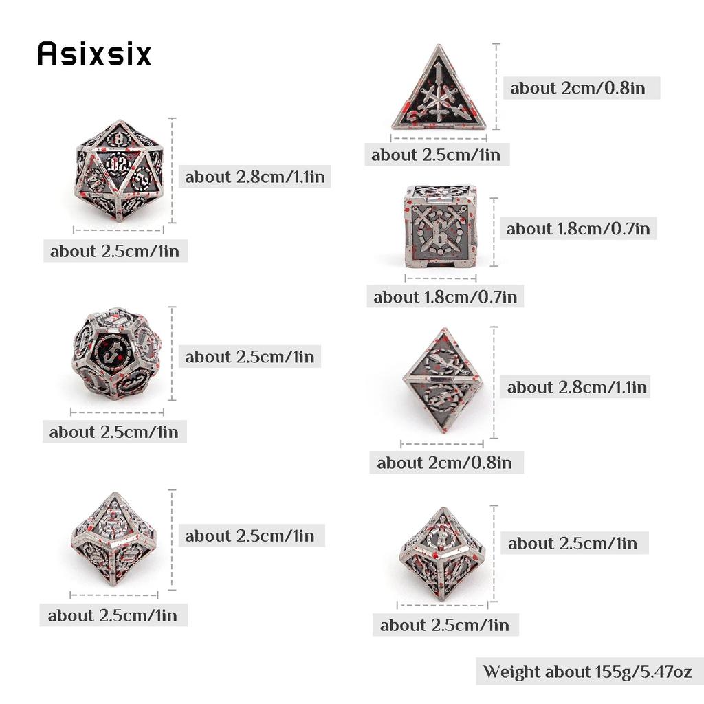 7 Pcs Silver Red Double Swords Metal Dice Solid Polyhedral Dice Set Suitable for Role-Playing RPG Board Game