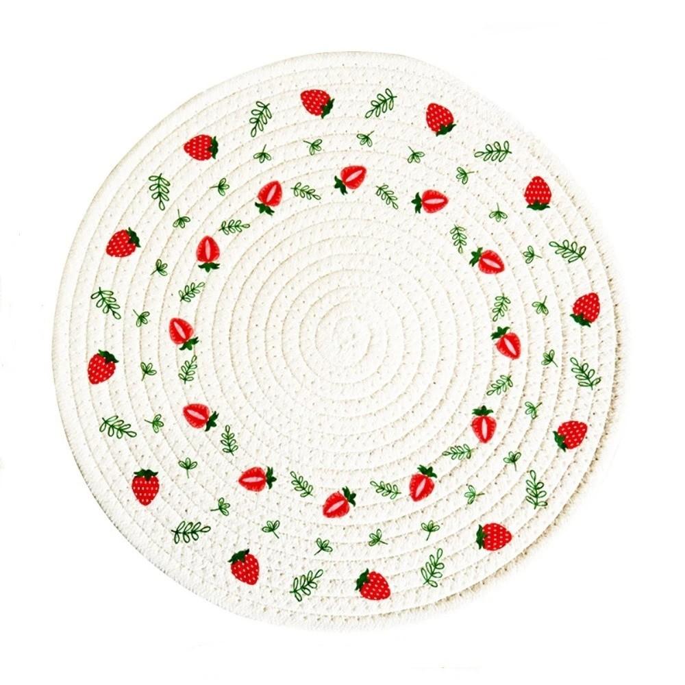 

Heat Insulation Woven Cotton Placemat Strawberry Pot Pad Retro Round Dining Mat Table Decoration 12cm-Style C