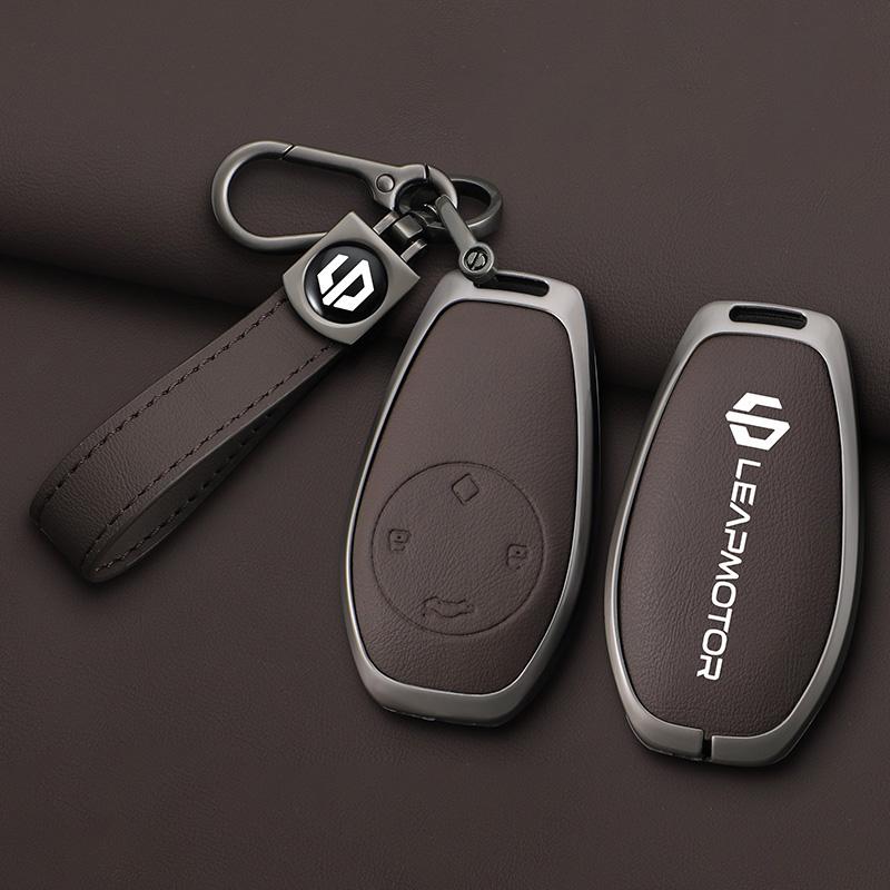 Zinc Alloy+Leather Car Remote Key Set, Suitable For Leapmotor C16 C11 C10 C01 B10 T03 S01 Car Keychain Key Set Chain Accessories