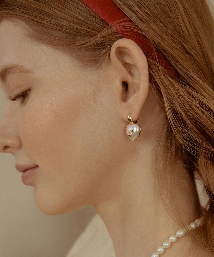 Tatiana Lettering Pearl Heart Hoop Earring Ec1948