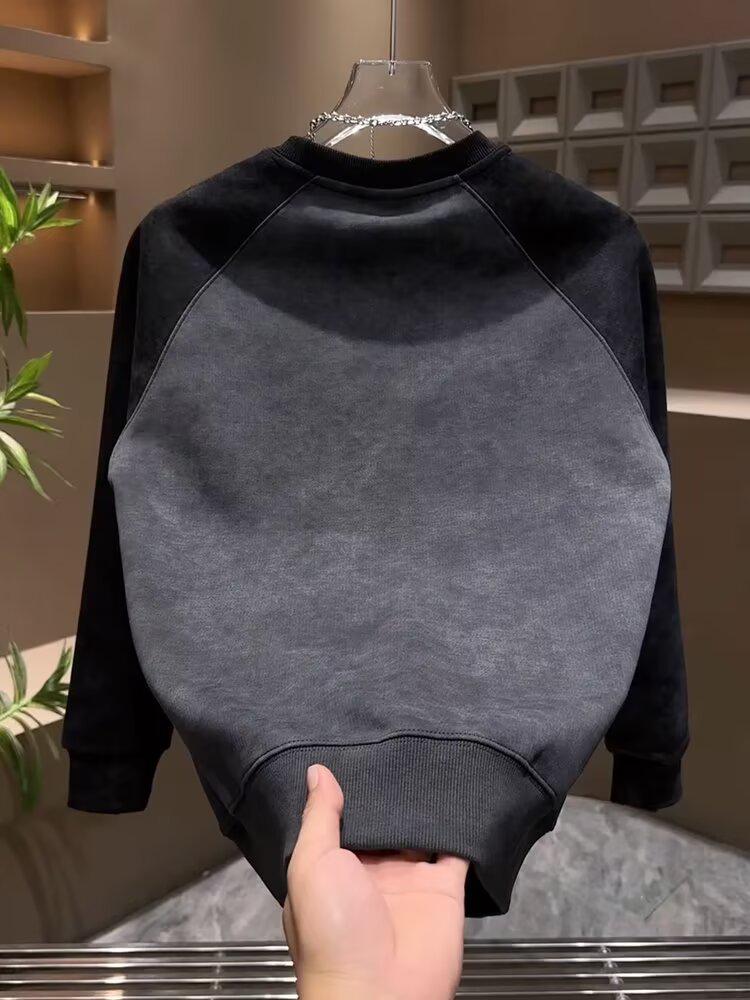 2025 Men's Color Block Autumn Hoodie - Trendy Long Sleeve Round Neck Top
