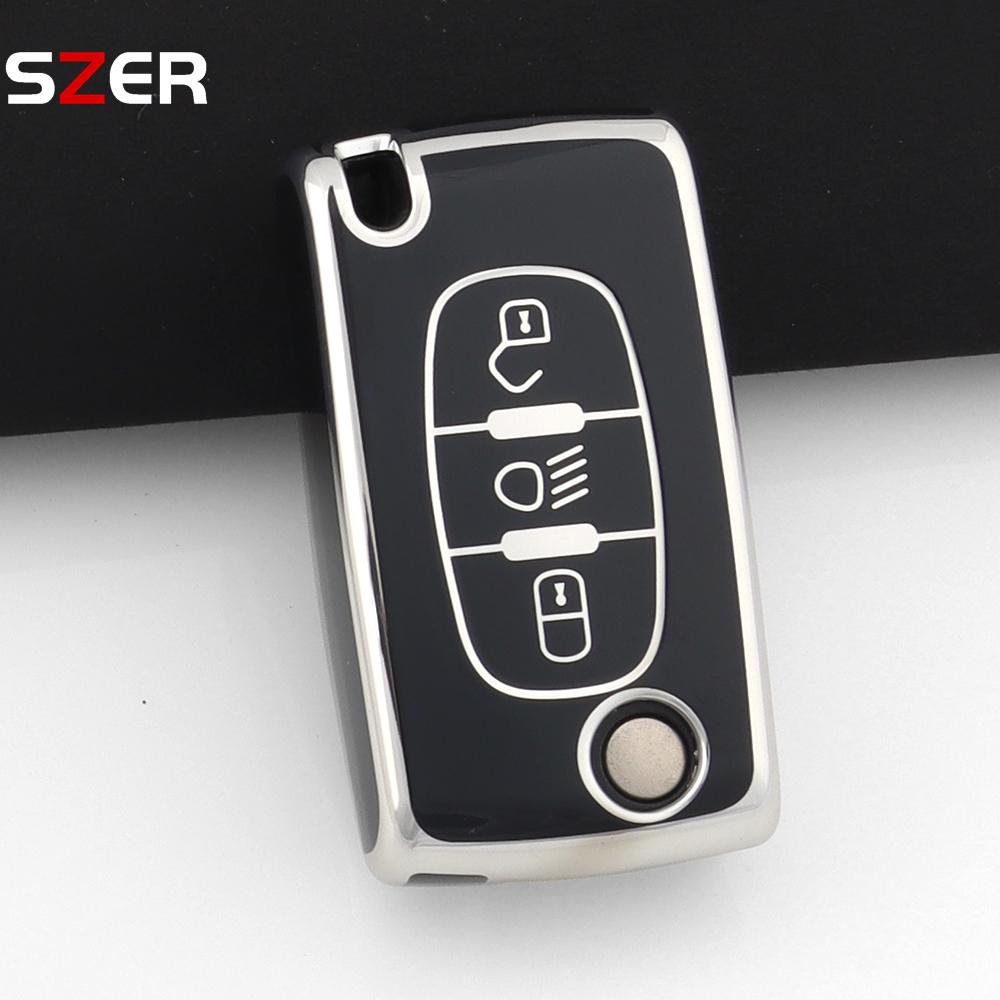New Pink Tpu Car Key Case Cover Keychain Fob Shell For Citroen C2 C3 C4 C5 C6 Xsara Berlingo For Peugeot 207 307 308 407 607 807