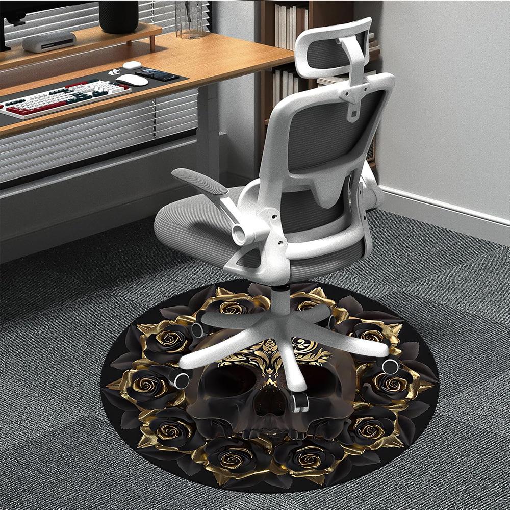 1pc Skull Roses Artwork Chair Carpet for Office, Round Non Slip Durable Large Size Office Carpet, Suitable for Office