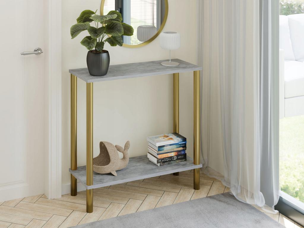 Konsola Nowoczesna Z Półką 80X30X80 Cm Metalowa Złota Do Przedpokoju