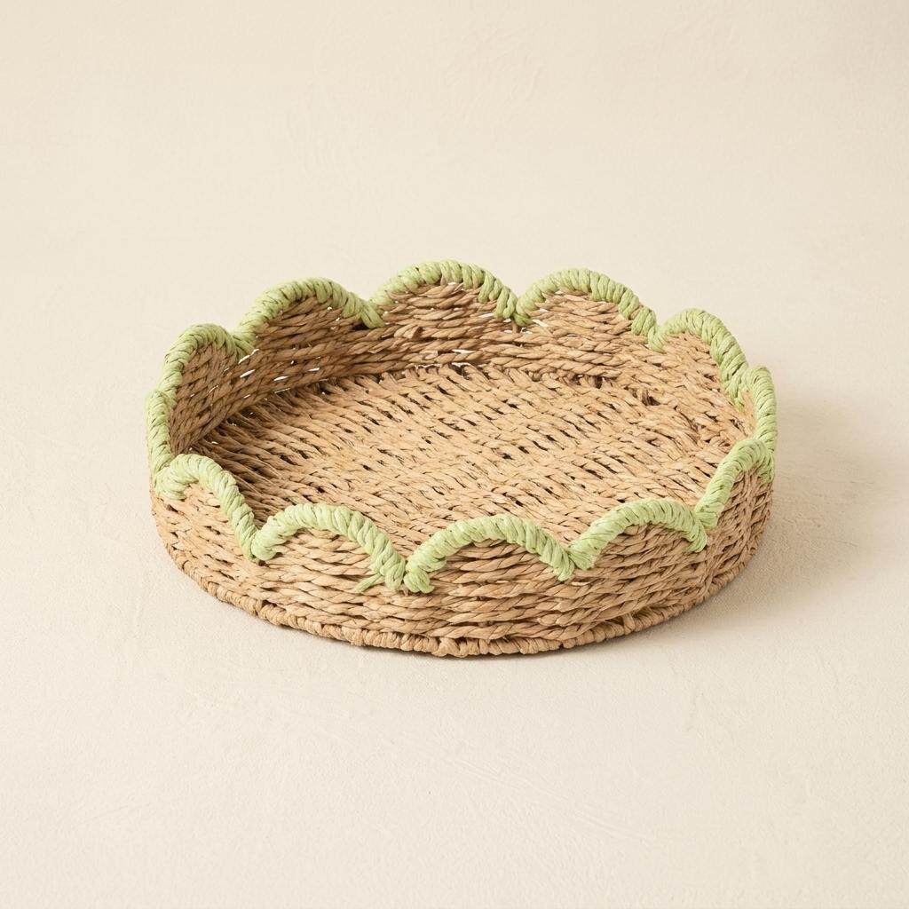 Green Paper Rope Storage Basket With Lace Design For Desk Organization