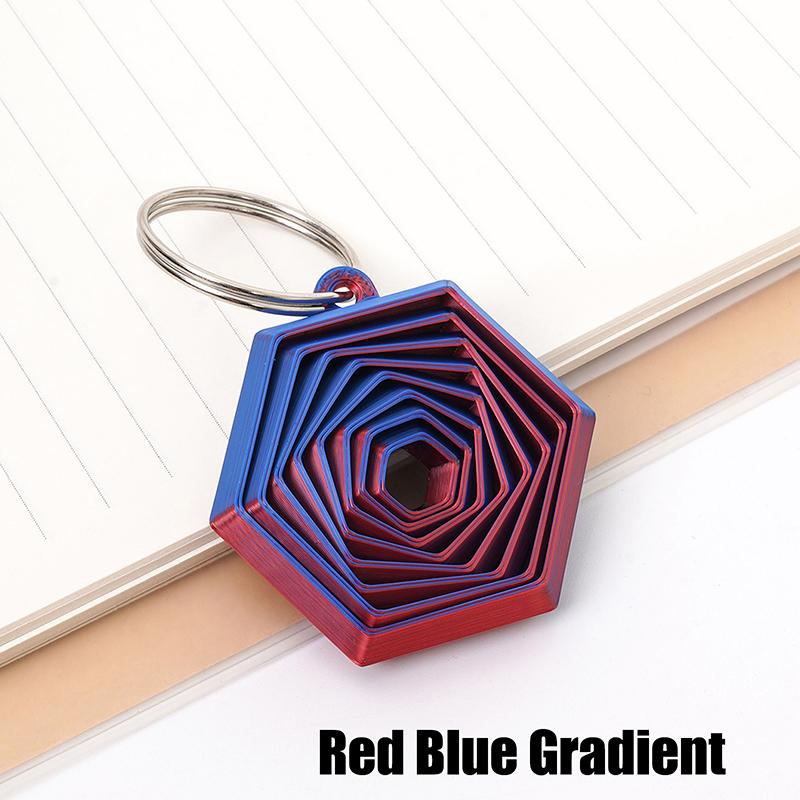 1 Piece Couple Key Hook Gift For Friends Creative 3D Printed Hexagon Keychain Can Push-Pull-Rotate Fidget Stress Relief Toy