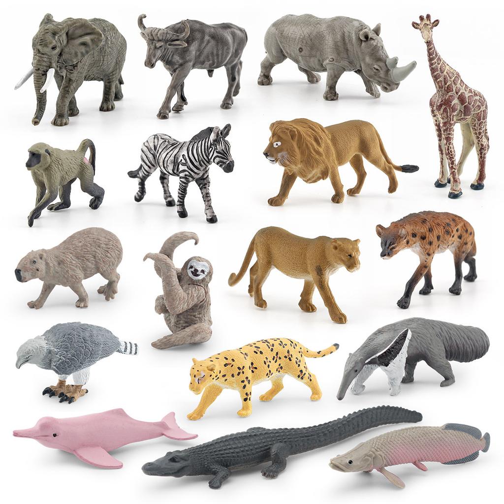 Simulation 17Pcs South American Non-Animal Model Set Sloth Anteater Jaguar Zebra Lion Elephant Ornament