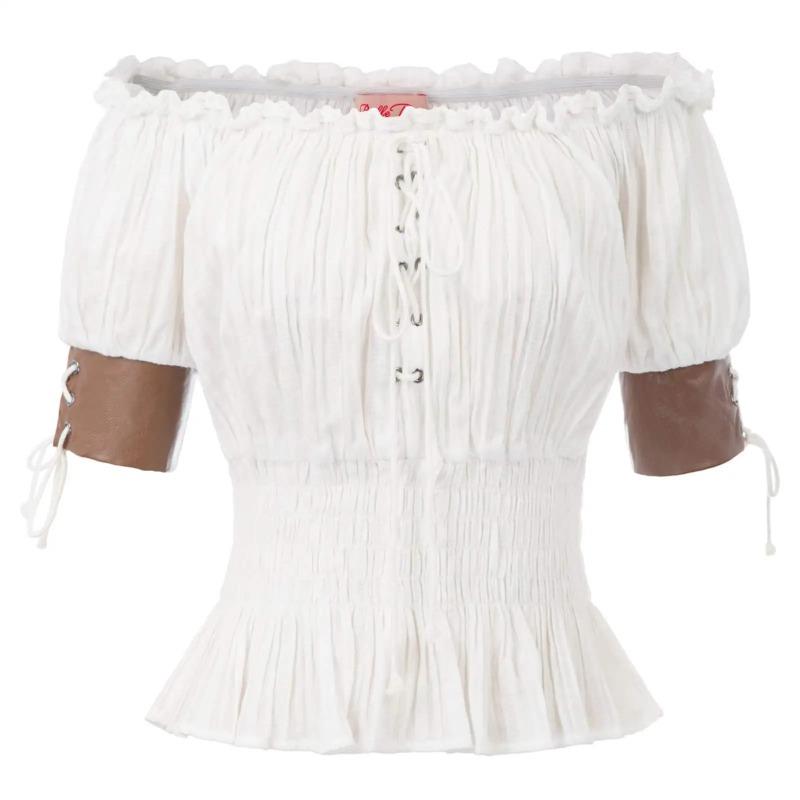 Renaissance Medieval Women Vintage Blouse Retro Steampunk Corset Victorian Off Shoulder Shirts Clothes