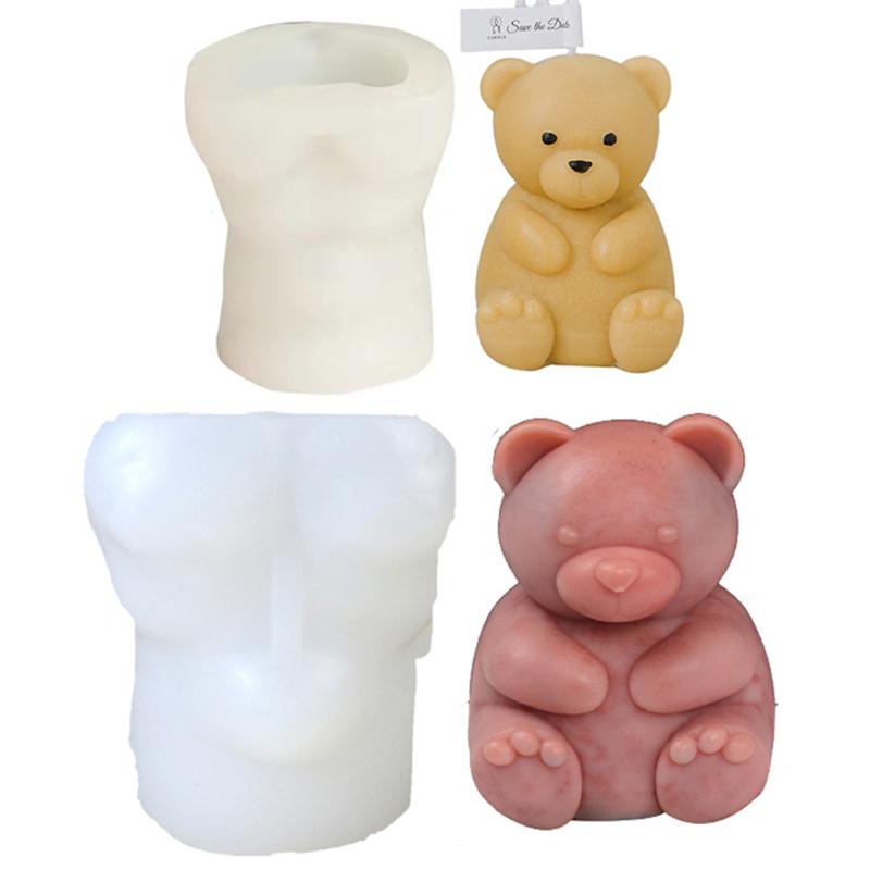 1 Pcs Cute Bear Silicone Candle Mold 3D Sit Stand Pet Bear Crafts Plaster Resin Cement Mold Handmade Animal Soap Making Tools