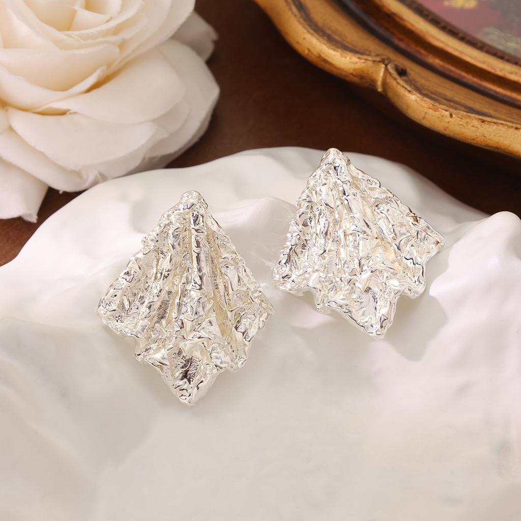 Cross Border Hot Lava 925 Silver Needle Earrings With Folded Electroplating 18k Gold Irregular Geometric