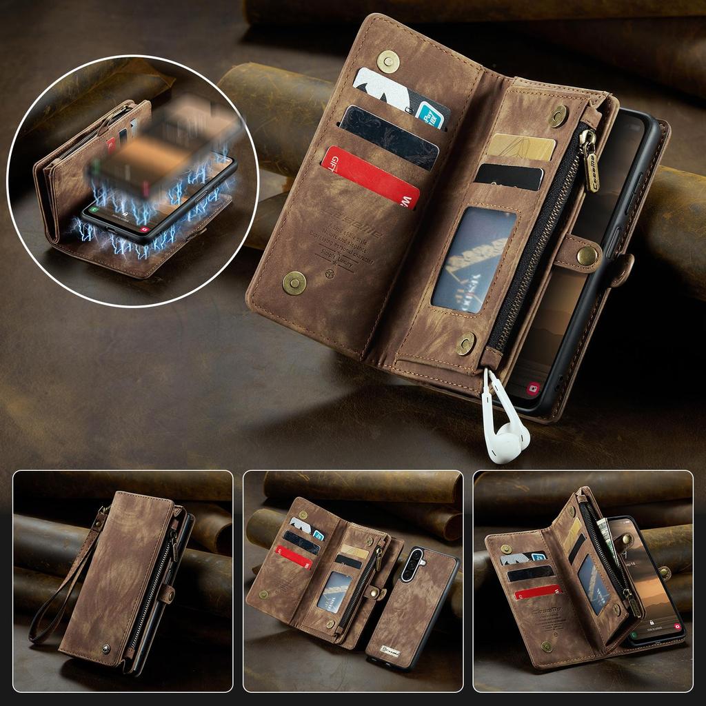 CaseMe-008 Luxuriöse 2-in-1 Abnehmbare Magnetische Premium PU-Leder Hülle Multifunktionale Reißverschluss Geldbörse Hülle für Samsung A17 A37 A57 5G