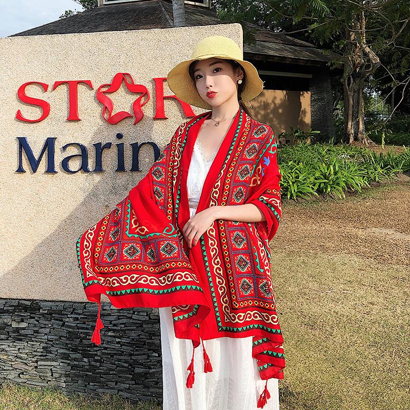 Шарф женский зимние теплые шарфы винтажный богемный этнический стиль шаль накидка пляжное — фото 8