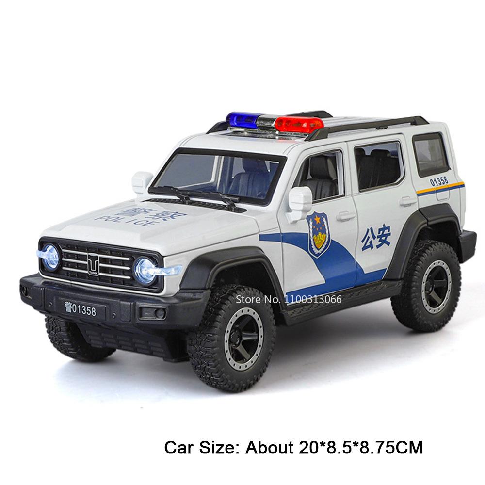 

1:24 Alloy Tank 300 Model Diecast Toys Police Cars Light Sound Pull Back Miniature Vehicle 6 Doors Opened Car Toddler Kids Gifts