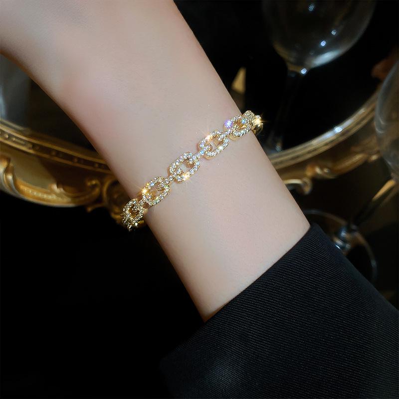 High-End Gold-Plated Zircon Open Bangle: Elegant, Shiny Bracelet Fashion Jewelry