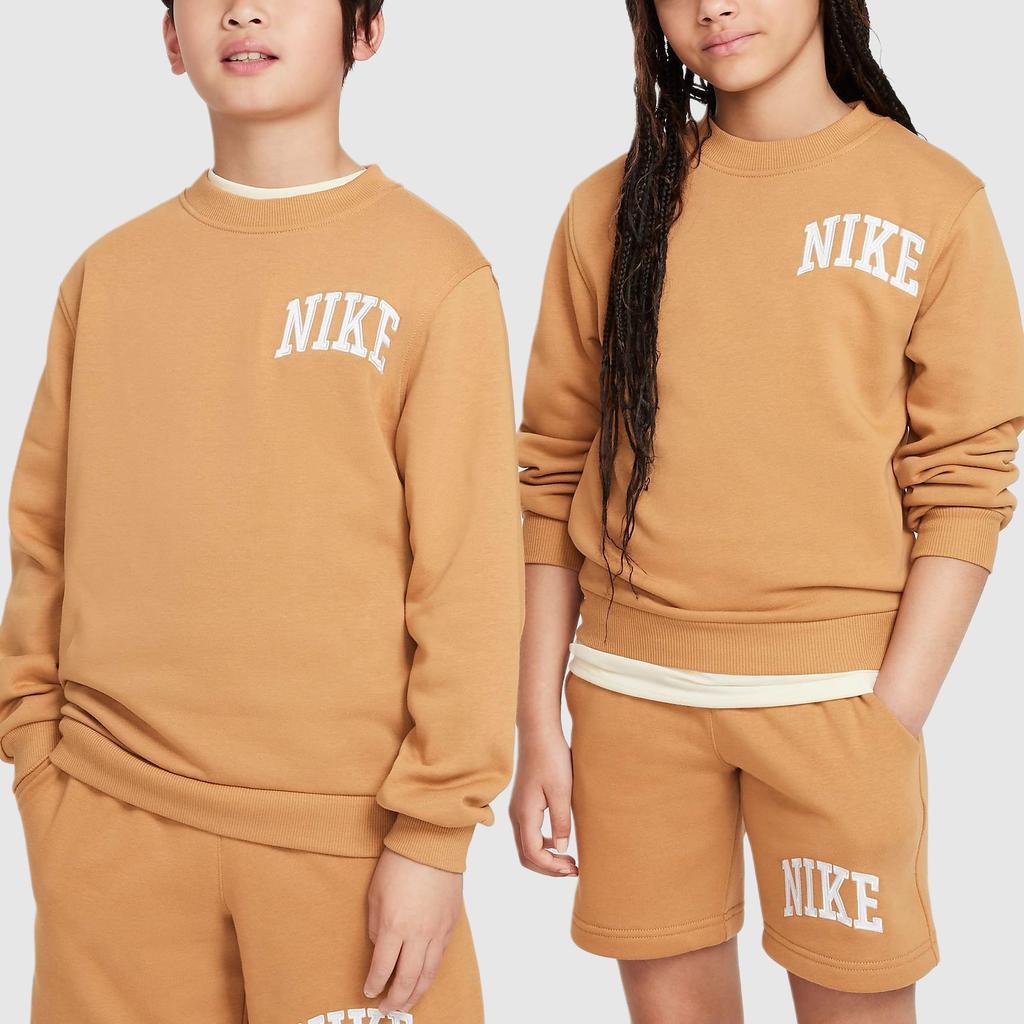 Nike Sportswear Club French Terry Comfortable Breathable Casual Long Sleeve Sweatshirt Kids tops Linen White HJ3144-224