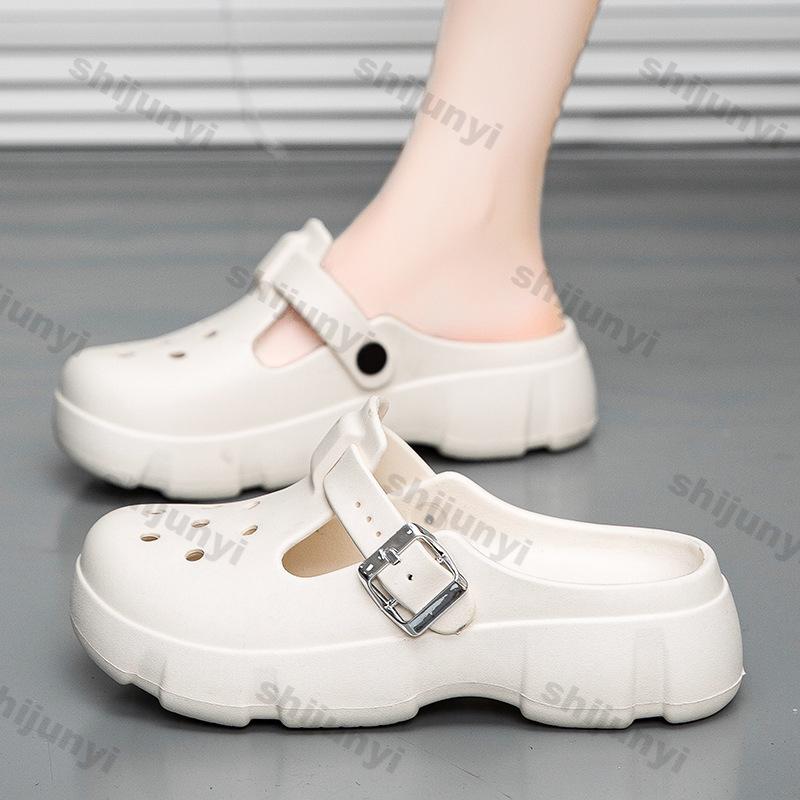Fashion Women Shoes 2025 Summer new Platform Height Increase Buckle Strap Mary Jane Shoes Outdoor Fashion Non Slip Beach Half Drag Shoes