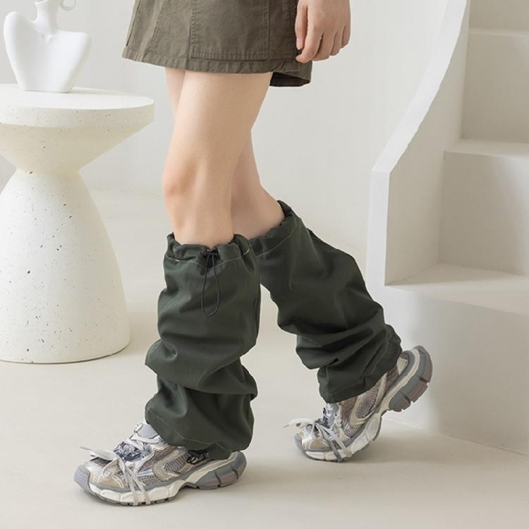 Harajuku Cargo Leg Cover with Adjustable Drawstring Motorcycle Punk Baggy Footless Socks Leg Warmer Gaiters for Women
