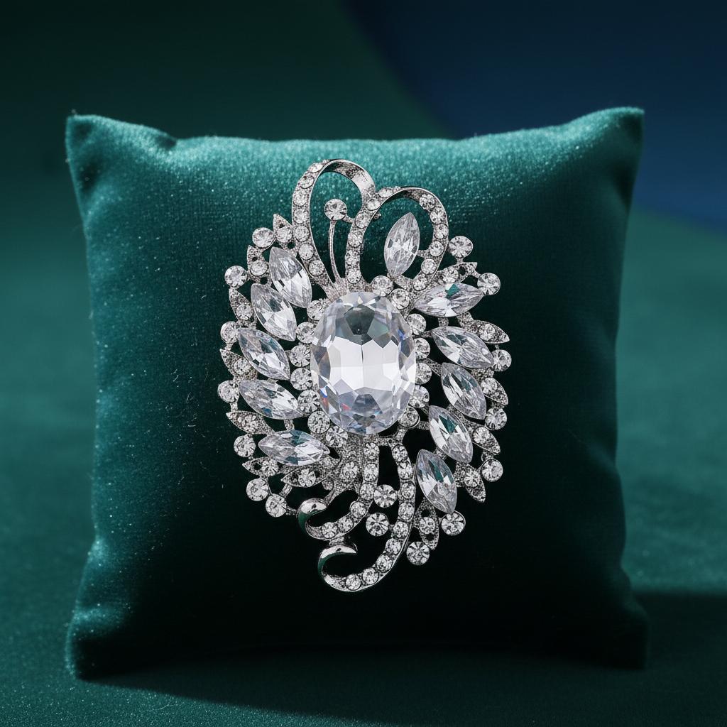 Alloy Rhinestone Brooch Pin With Zinc Alloy Glass Design For Wedding Party