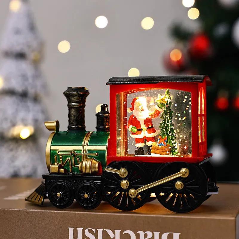 Christmas Luminous Train Ornament Santa Claus Snowman Sparkling Crystal Ball Desktop Lamp Decor Christmas Party Birthday Gifts