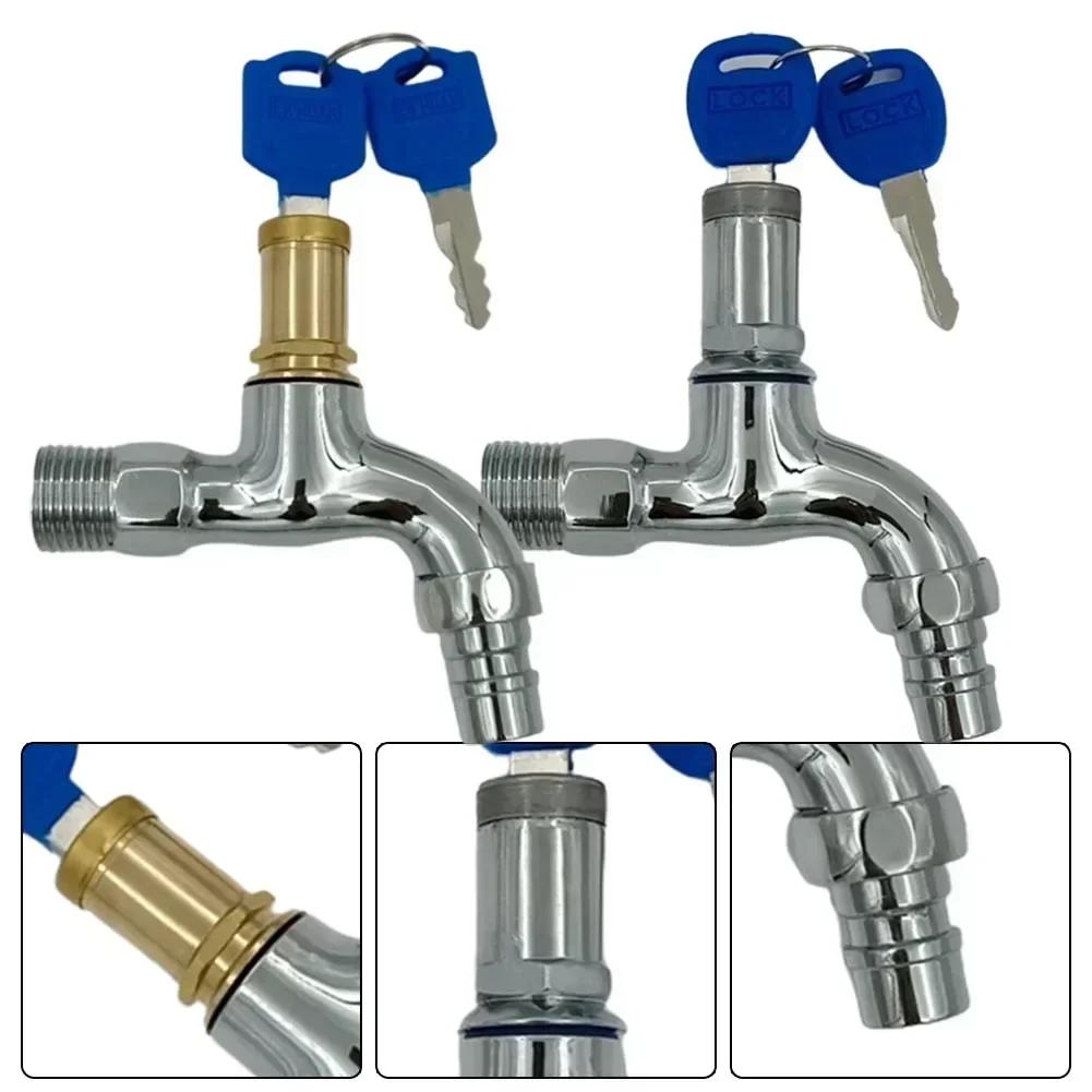 Anti-theft Faucet Water Tap 1/2 "male Thread Metal Rotary Switch Alloy Faucet Bibcock For Kitchen Outdoor Garden With Lock Key