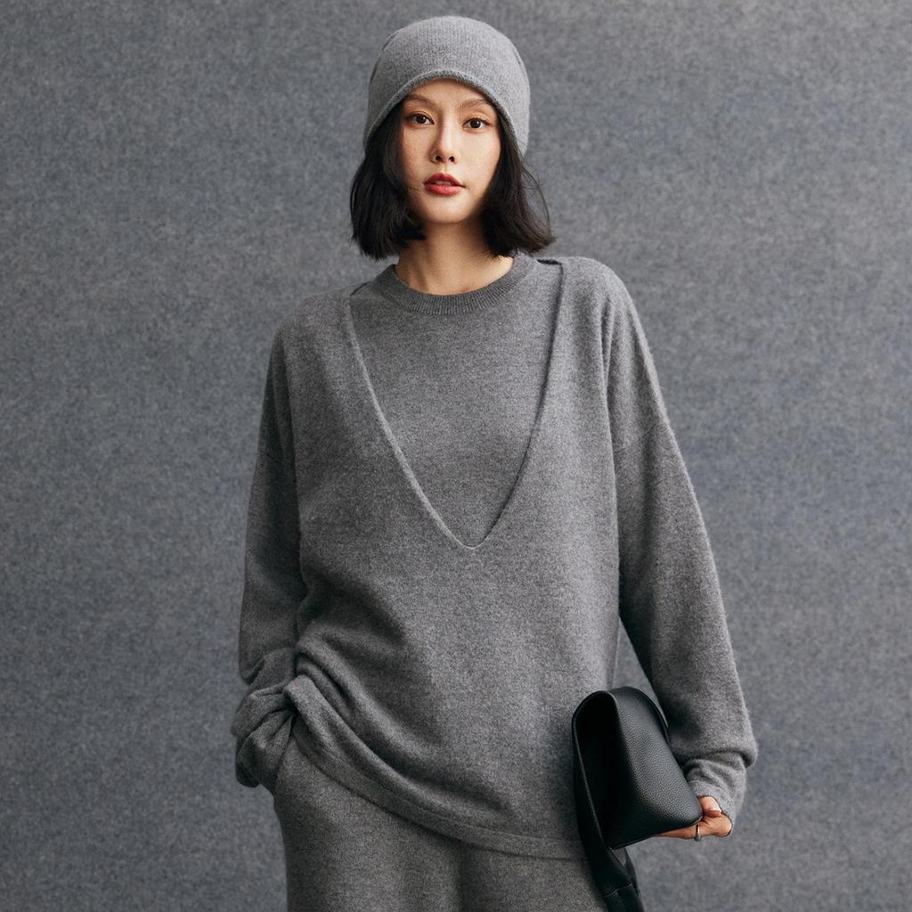 Set di maglieria casual da donna in cashmere, vestibilità larga, tre pezzi, per Autunno/Inverno