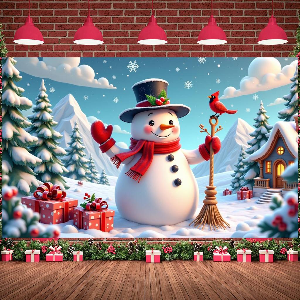 Christmas Tree Backdrop Gift Boxes Print Snowman Banner Snowman Display Christmas Tree Decor Xmas Background For Festive Winter